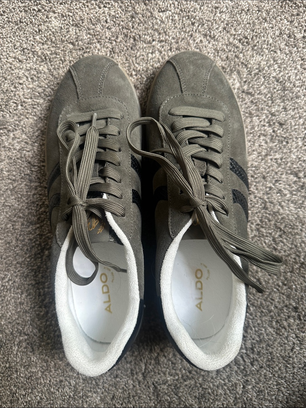ALDO Olive Green Suede Sneakers with Black Stripes